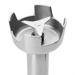 Close-up of the Apuro Stick Blender 400mm Shaft stainless-steel blending head with three-pronged blade and four curved guard fins