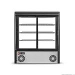 Bonvue Chilled Angled Counter Top Food Display front view with black frame, sliding glass doors, and digital temperature display