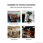 Bonvue Chilled Angled Counter Top Food Display infographic showing use in convenience stores, cafes, supermarkets, and restaurants