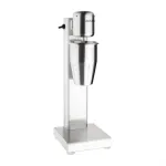 Apuro Single Spindle Drinks Mixer side view showing stainless steel column, square base, and motor housing with visible brand text.