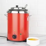 Apuro Soup Kettle Red front view with stainless steel body, black dial, and ladle on top