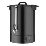 Apuro Water Boiler Matt Black 30Ltr front view showing glass level gauge, chrome spigot, and control panel