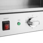 Close-up of the Apuro Small Countertop Griddle steel plate control panel with rocker switch and temperature dial