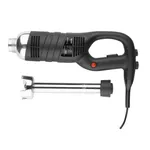 Apuro stick blender side profile with black housing and red button, plus detached 300mm shaft with whisk attachment