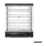Bonvue 318L Elegant Ambient Benchtop Display front view, featuring a dark grey frame, clear glass, and four stainless steel shelves.