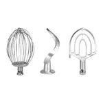 Apuro Digital Planetary Mixer 20Ltr accessories: stainless steel whisk, dough hook, and paddle
