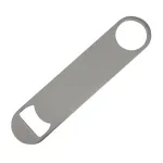 Close-up of the Olympia Bartenders Blade St/St, a flat brushed stainless steel bottle opener with a hanging hole and notched cap-lifter.