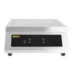 Apuro Heavy Duty Induction Hob front view showing brushed stainless steel top and black touch controls with yellow Buffalo logo