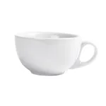 Olympia Athena cappuccino cup side profile close-up showing glossy white ceramic bowl, flared rim, and small circular handle