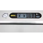 Close-up of the Apuro Vacuum Pack Machine stainless steel control panel with pressure gauge and labeled sealing buttons