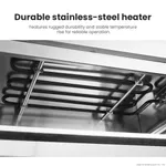 Close-up of the Benchstar AT-936E Salamander interior showing black serpentine heating coils between stainless-steel rods.