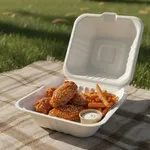 PakMax 9x9" Sugarcane Clamshell 3 Compartment view 2
