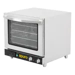 Apuro Convection Oven with Steam, three-quarter view showing stainless steel body, glass door, and black control panel with yellow logo.