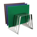 Hygiplas tiered chopping board rack side view holding green, blue, and brown boards in stainless steel slots