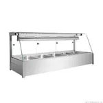 Bonvue Angled Countertop Wet and Dry Bain Marie BM17TC in a three-quarter view showing the curved glass front and five stainless steel food pans.