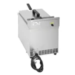 Apuro Induction Fryer 8Ltr 3kW in a three-quarter view showing the stainless steel body, black control knob, and coiled power cord.