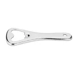 Olympia Crown Bottle Opener close-up side view showing polished silver metal with a tapered handle and crown-shaped cap notch.