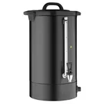 Apuro Water Boiler Matt Black 20Ltr in a three-quarter view showing the matte black body, top handle, and side glass sight tube with tap.