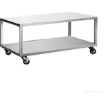 Bakermax Trolley for Electric Deck Bakery Oven Me2 from a three-quarter angle, featuring a stainless steel frame and four swivel casters.
