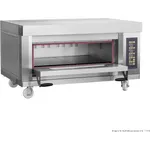 Bakermax Stackable Electric Deck Bakery Oven from a front three-quarter angle with door open, showing stainless steel cabinet and black control panel.