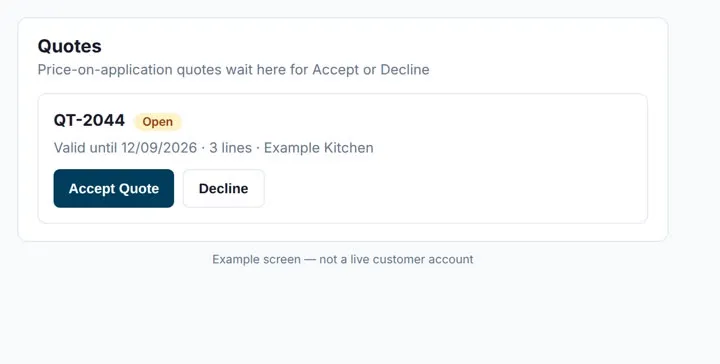Example Quotes screen with Accept Quote and Decline