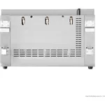 Gasmax REB-03E salamander rear view showing brushed stainless steel panel, brass burner connections, and ventilation slots.