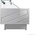 Tecnodom 2000mm wide deli display front view with angled glass panel and recessed frame on castors