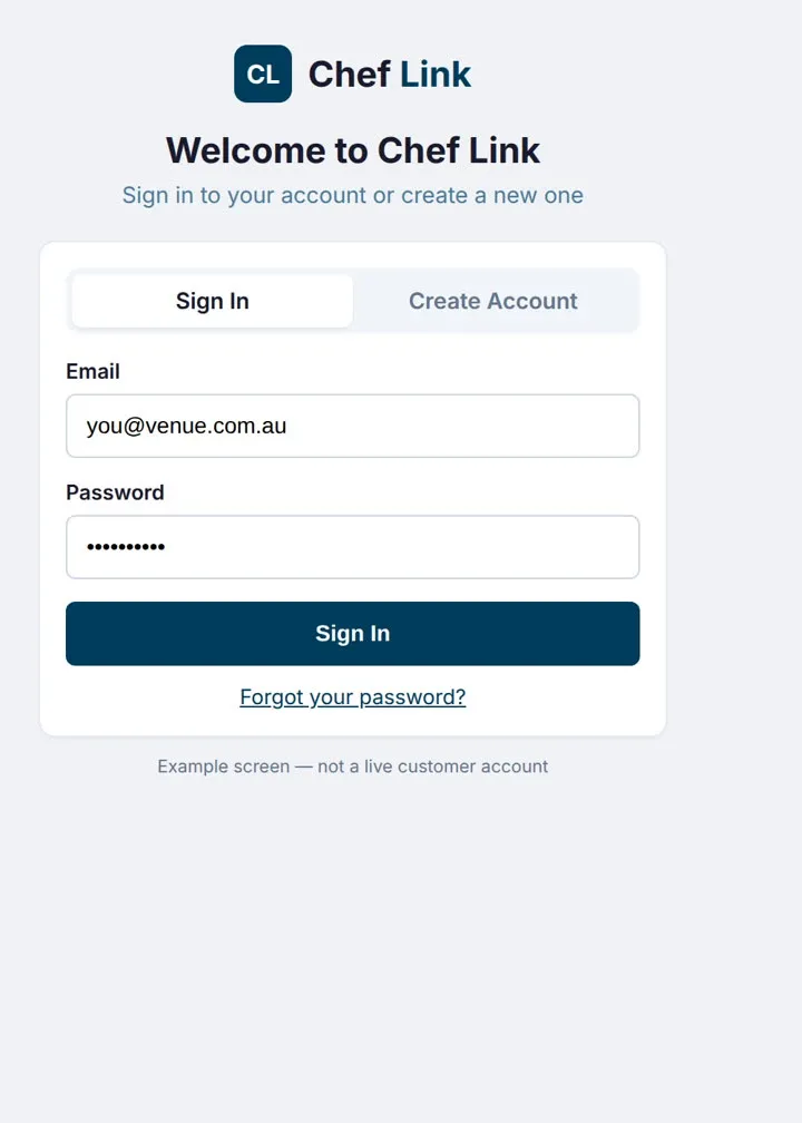 Example Chef Link sign-in screen