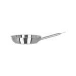 Chef Inox Elite 18/10 Frypan side profile showing the low-profile stainless steel bowl and wire handle attachment.