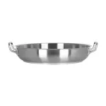 Chef Inox Elite 18/10 stainless steel paella pan side profile showing shallow depth and looped handles