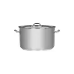 Chef Inox Saucepot 18/10 Elite side view showing polished stainless steel body, rolled rim, and looped wire handles