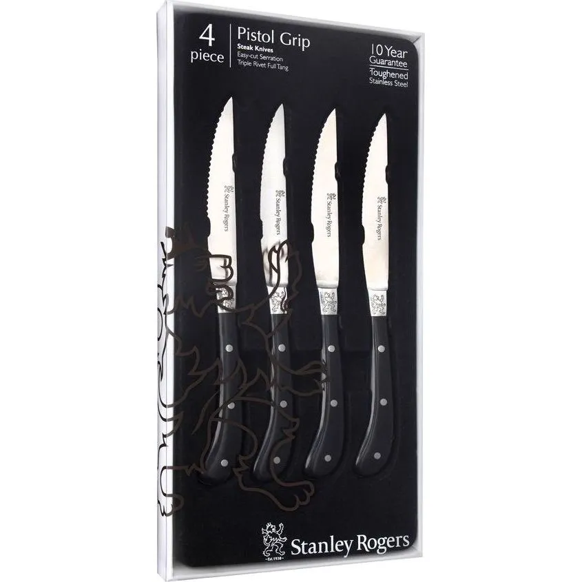 Stanley Rogers Pistol Grip Steak Knife Set Ss/Black 4pc230mm