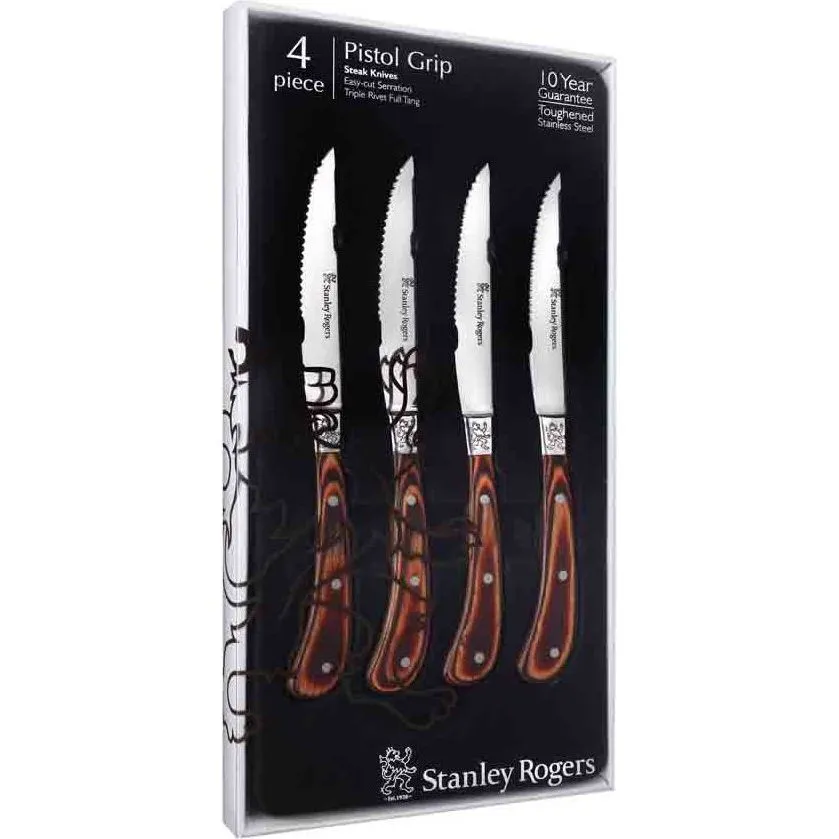 Stanley Rogers Pistol Grip Steak Knife Set Ss/Brown 4pc230mm