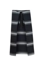 Bib Apron 3/4 Length Butchers Stripe Poly Cotton 255gsm — Navy/White 90x75cm view 2