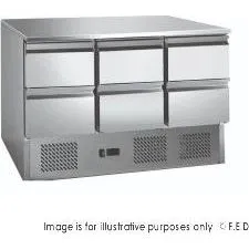 6 drawers S/S Compact Workbench Fridge - GNS1300-6D