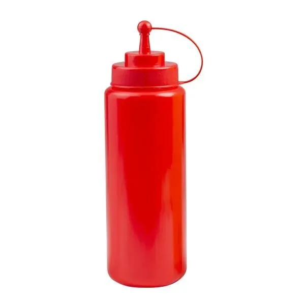 Squeeze Bottle-W/Cap, Red, 1.0lt