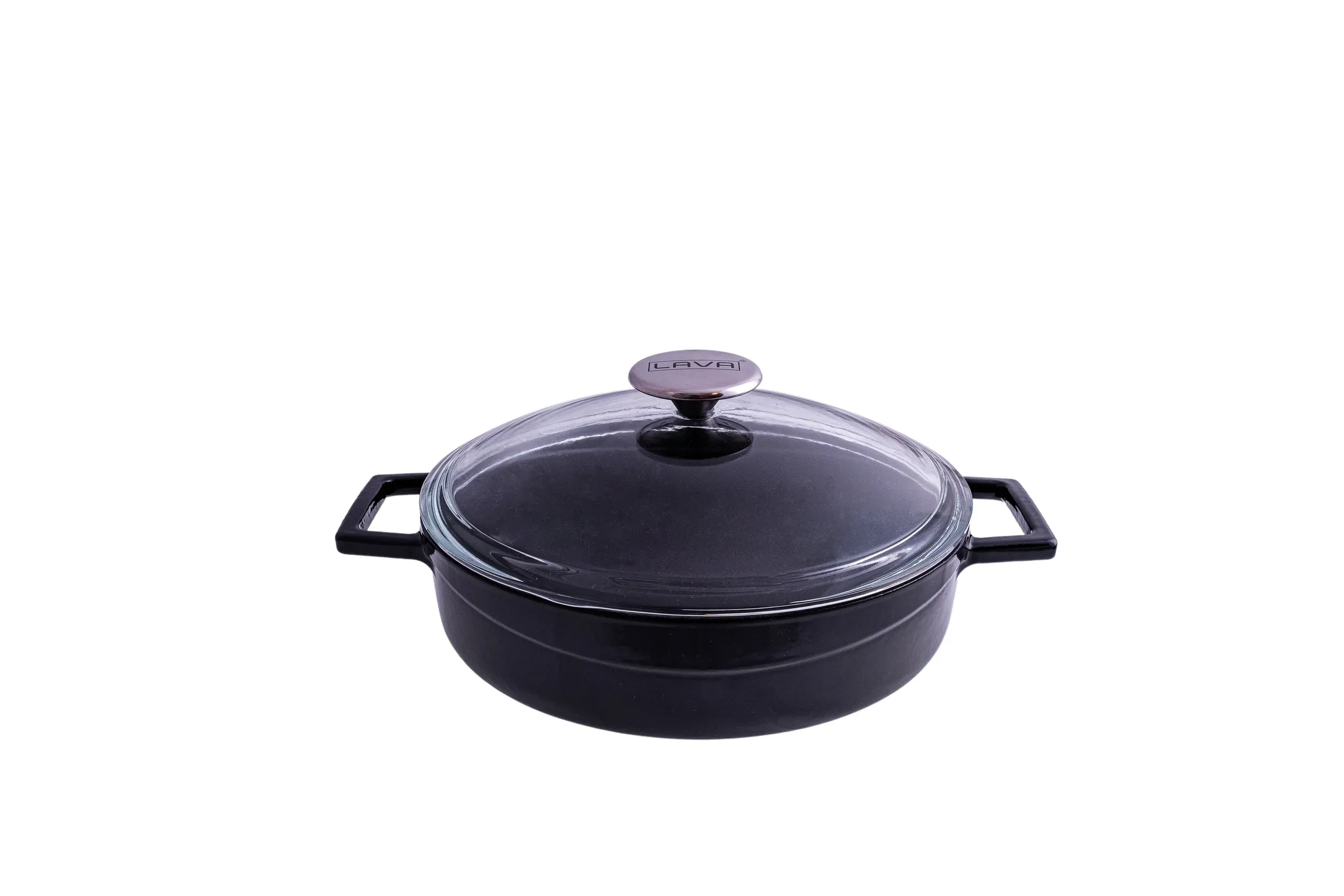 Glaze Round Low Casserole with Glass Lid (2.4L) - Black
