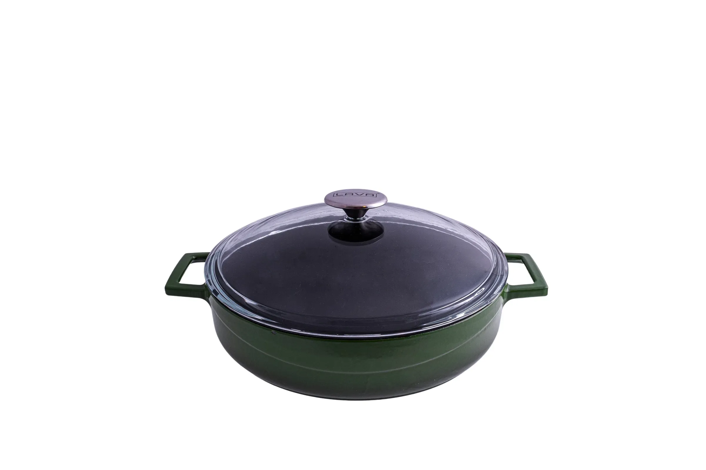 Glaze Round Low Casserole with Glass Lid (2.4L) - Green