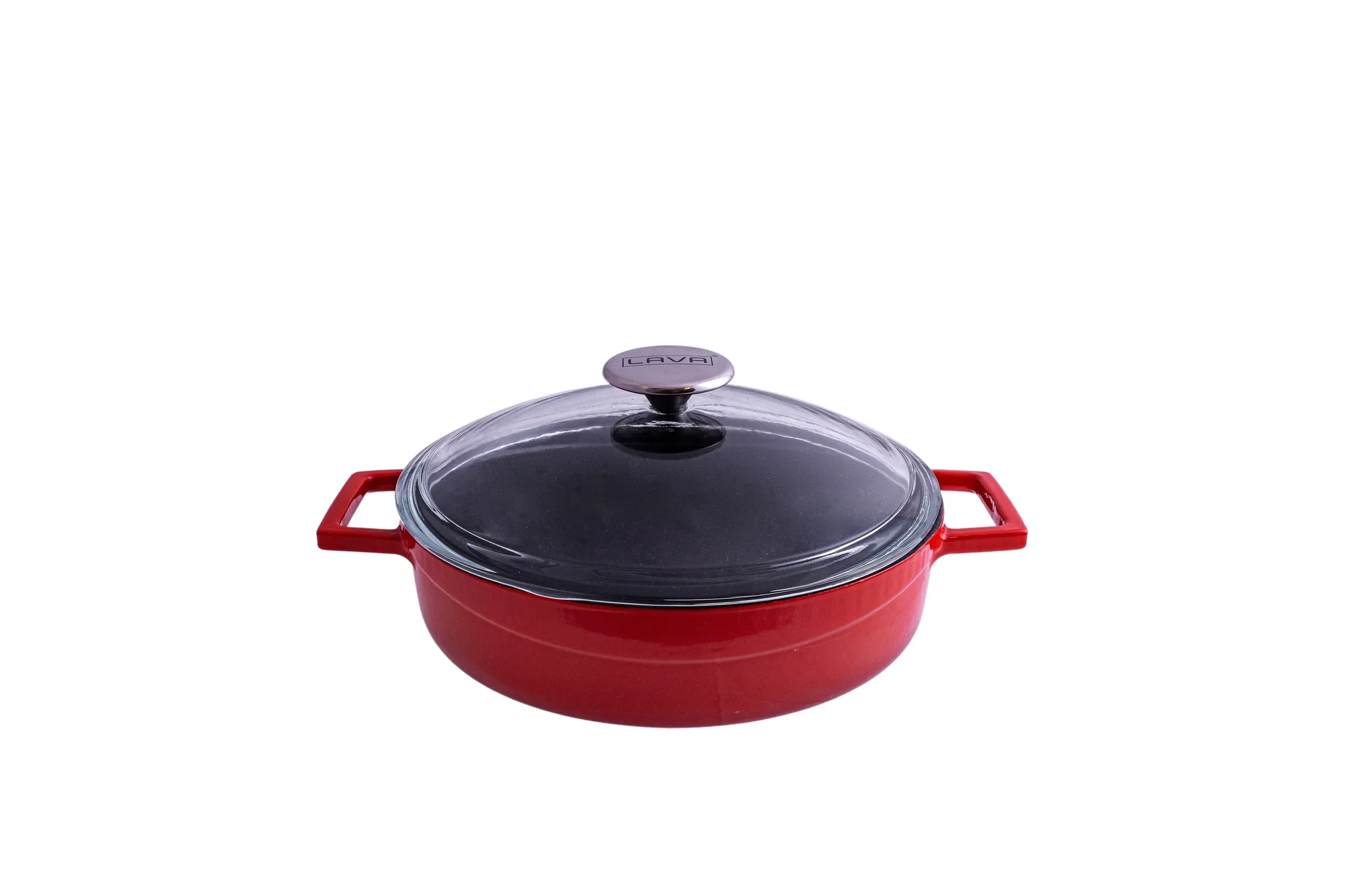 Glaze Round Low Casserole with Glass Lid (2.4L) - Red