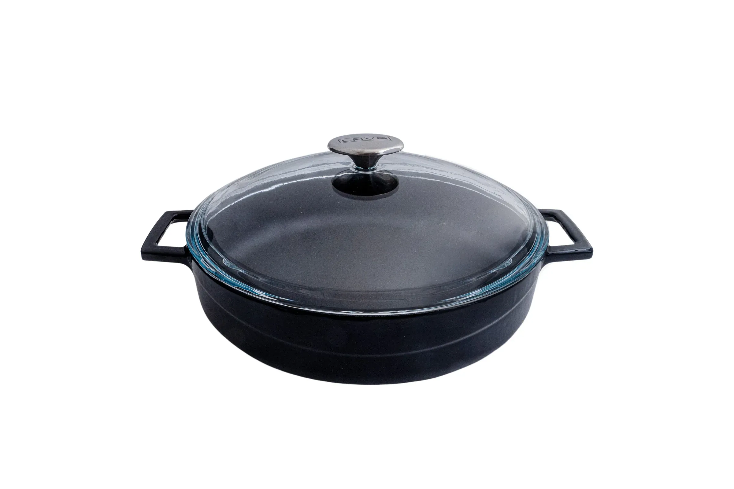 Glaze Round Low Casserole with Glass Lid (3.4L) - Black