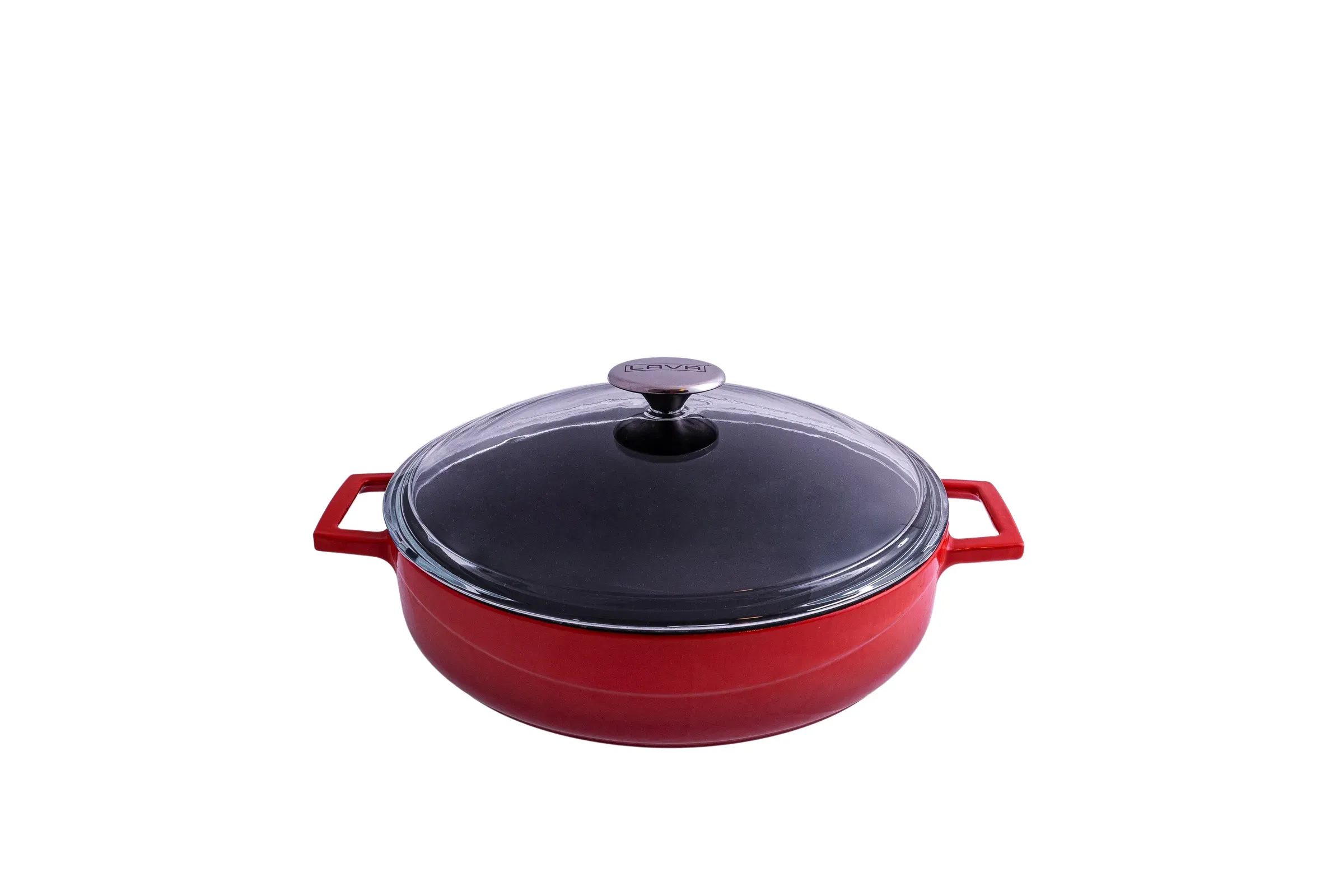 Glaze Round Low Casserole with Glass Lid (3.4L) - Red