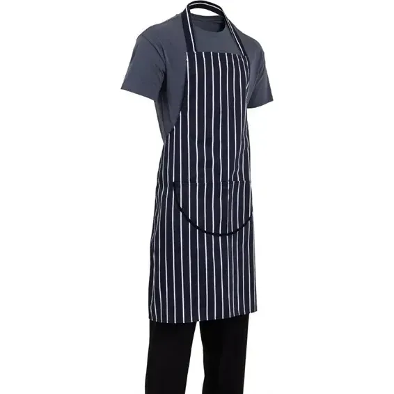 Bib Apron Butchers Stripe With Pocket — Blue/White 28-38"