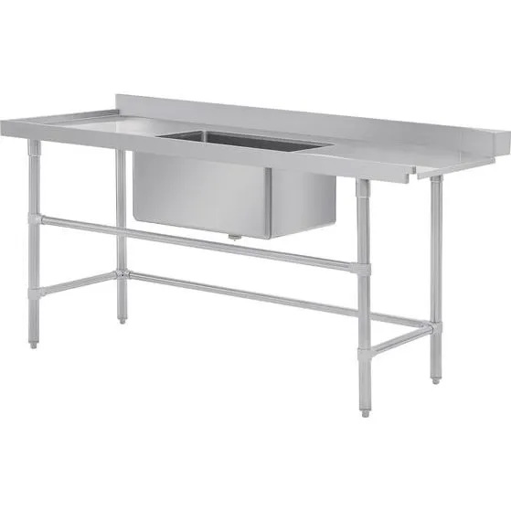 Vogue Dishwasher Inlet Table With Sink (90mm Outlet) - 1800x700x960mm L/H view 6