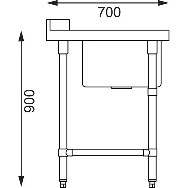 Vogue Dishwasher Inlet Table With Sink (90mm Outlet) - 1800x700x960mm L/H view 2