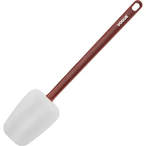 Close-up of the Edlp Vogue High Heat Spoonula showing the copper handle with VOGUE text and white silicone head.