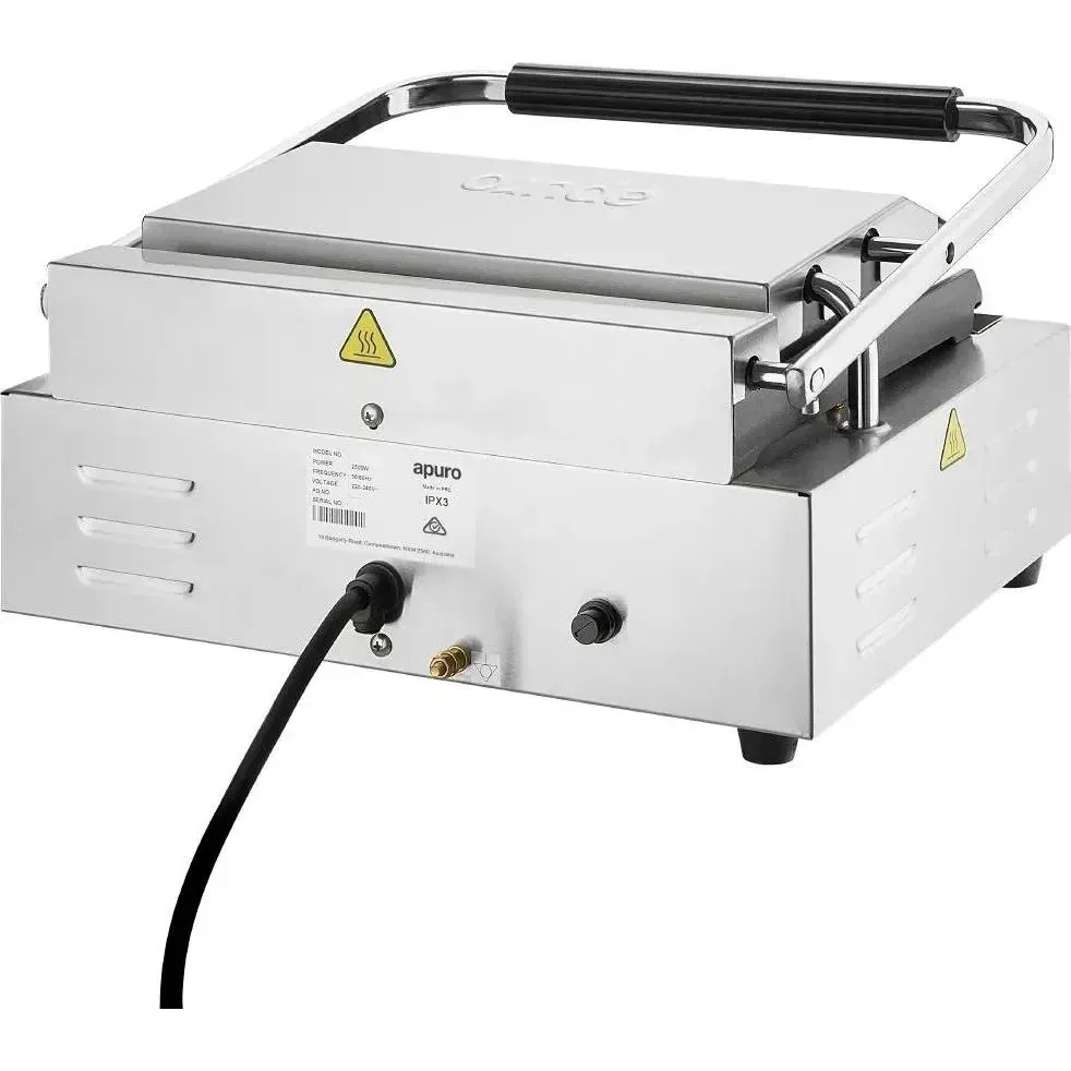 Apuro Extra Large Single Contact Grill Large Ribbed/Flat Plate