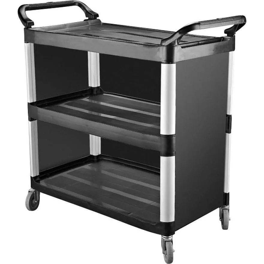 Black Utility Trolley - 3 Shelf, Closed Sides