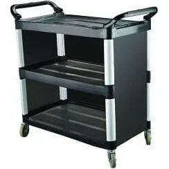 Black Utility Trolley - 3 Shelf, Closed Sides