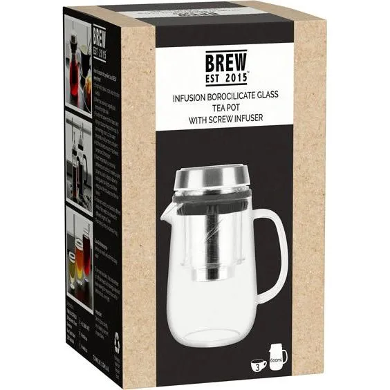 Brew Infusion Glass Teapot W/Filter & S/S Lid 600ml