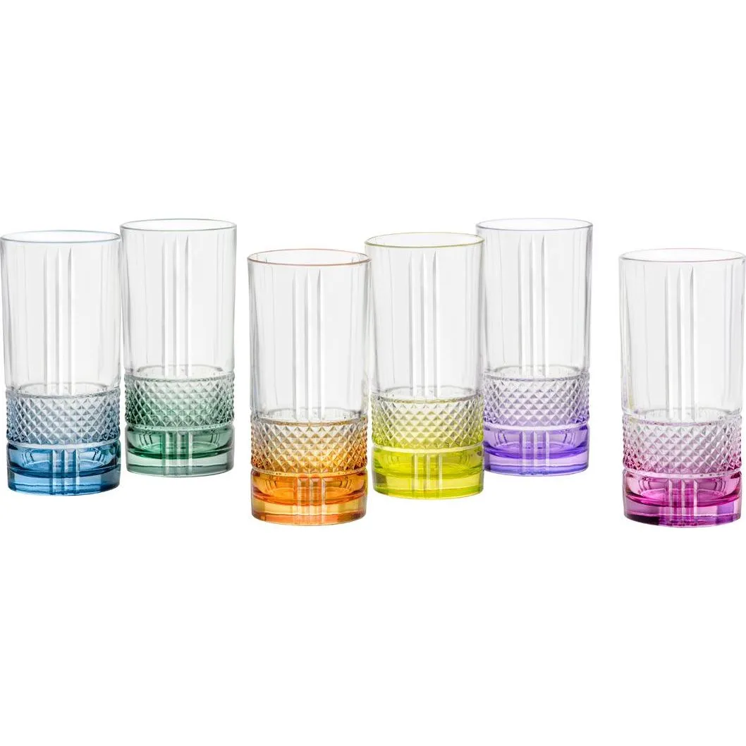 Brillante D.O.F Long Drink 369ml Assorted Colours 6pc Set